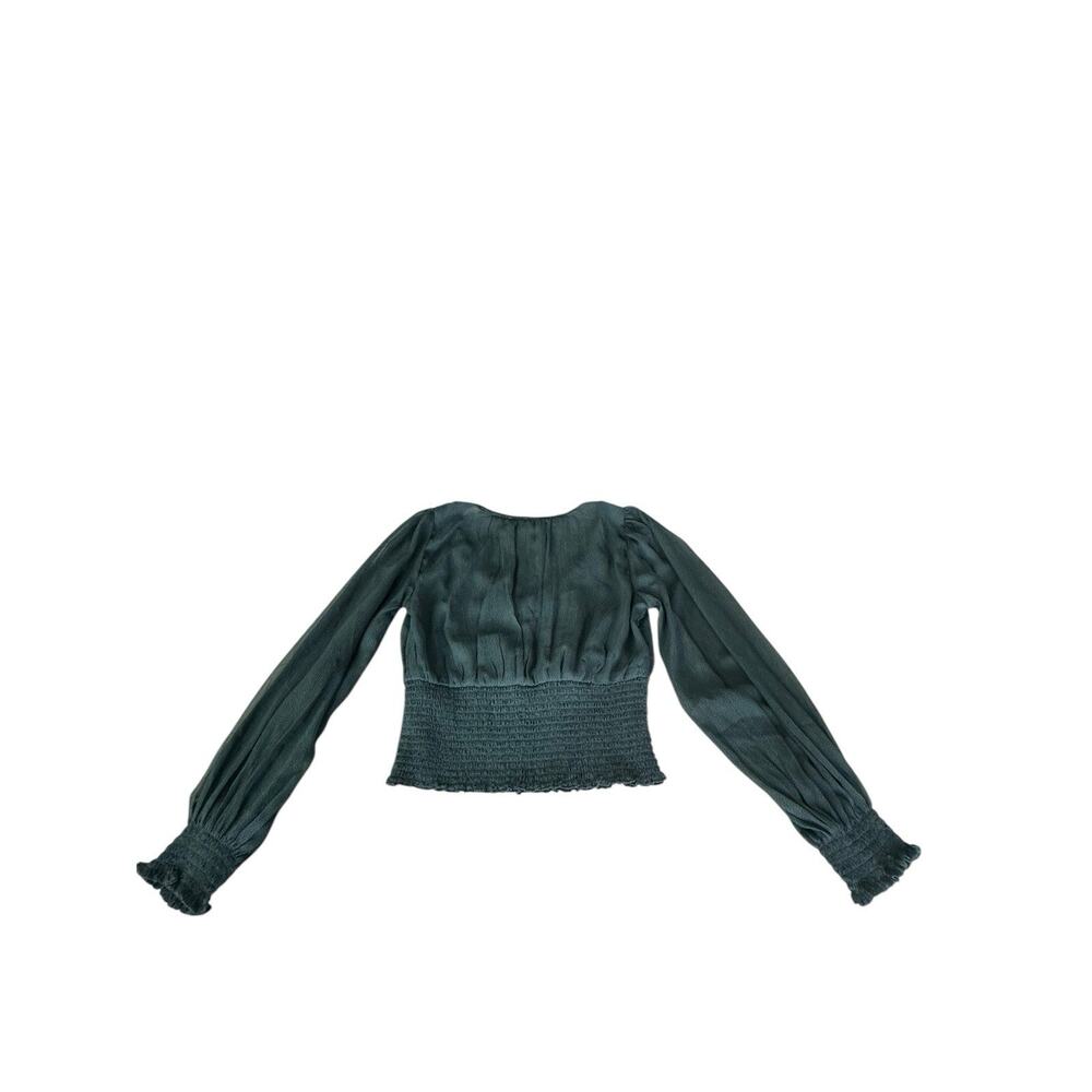Abercrombie & Fitch Smocked Chiffon Women's Top-Size Small Balloon Sleeves Green - Picture 6 of 10
